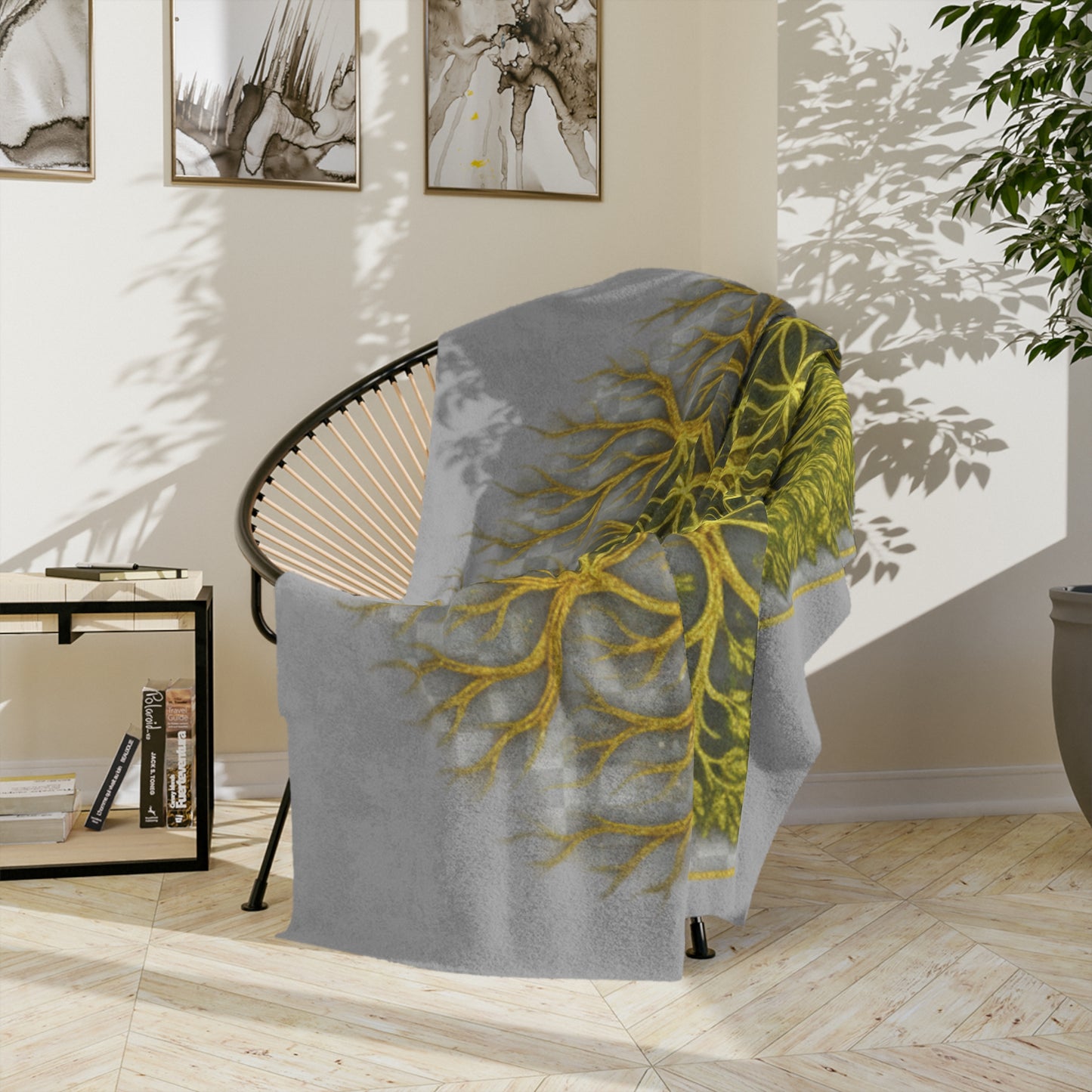 Sacred Geometry Tree of Life: Golden Flower of Life Canvas Print Blanket, Cozy Throw for Home Decor, Spiritual Wall Art