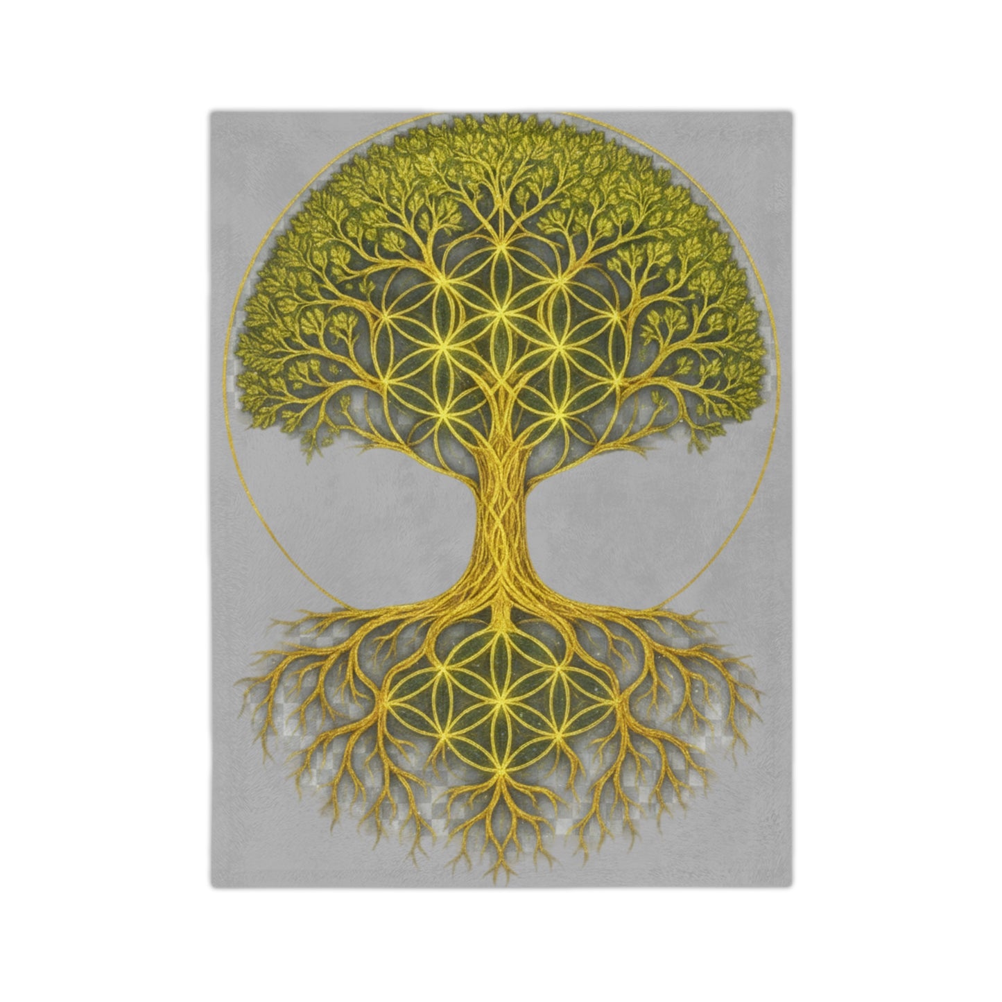 Sacred Geometry Tree of Life: Golden Flower of Life Canvas Print Blanket, Cozy Throw for Home Decor, Spiritual Wall Art