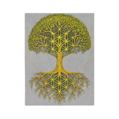 Sacred Geometry Tree of Life: Golden Flower of Life Canvas Print Blanket, Cozy Throw for Home Decor, Spiritual Wall Art