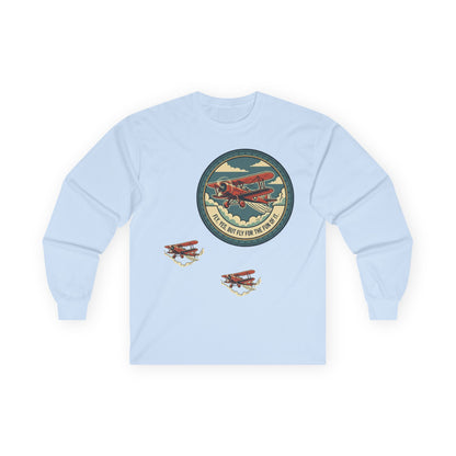 Amelia Earhart Portrait Long Sleeve Tee | Vintage Biplane Aviation Badge