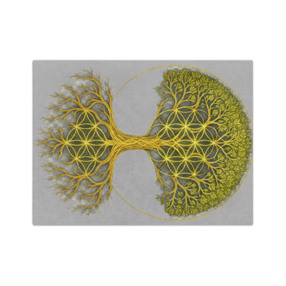 Sacred Geometry Tree of Life: Golden Flower of Life Canvas Print Blanket, Cozy Throw for Home Decor, Spiritual Wall Art