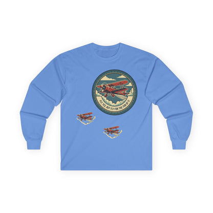 Amelia Earhart Portrait Long Sleeve Tee | Vintage Biplane Aviation Badge