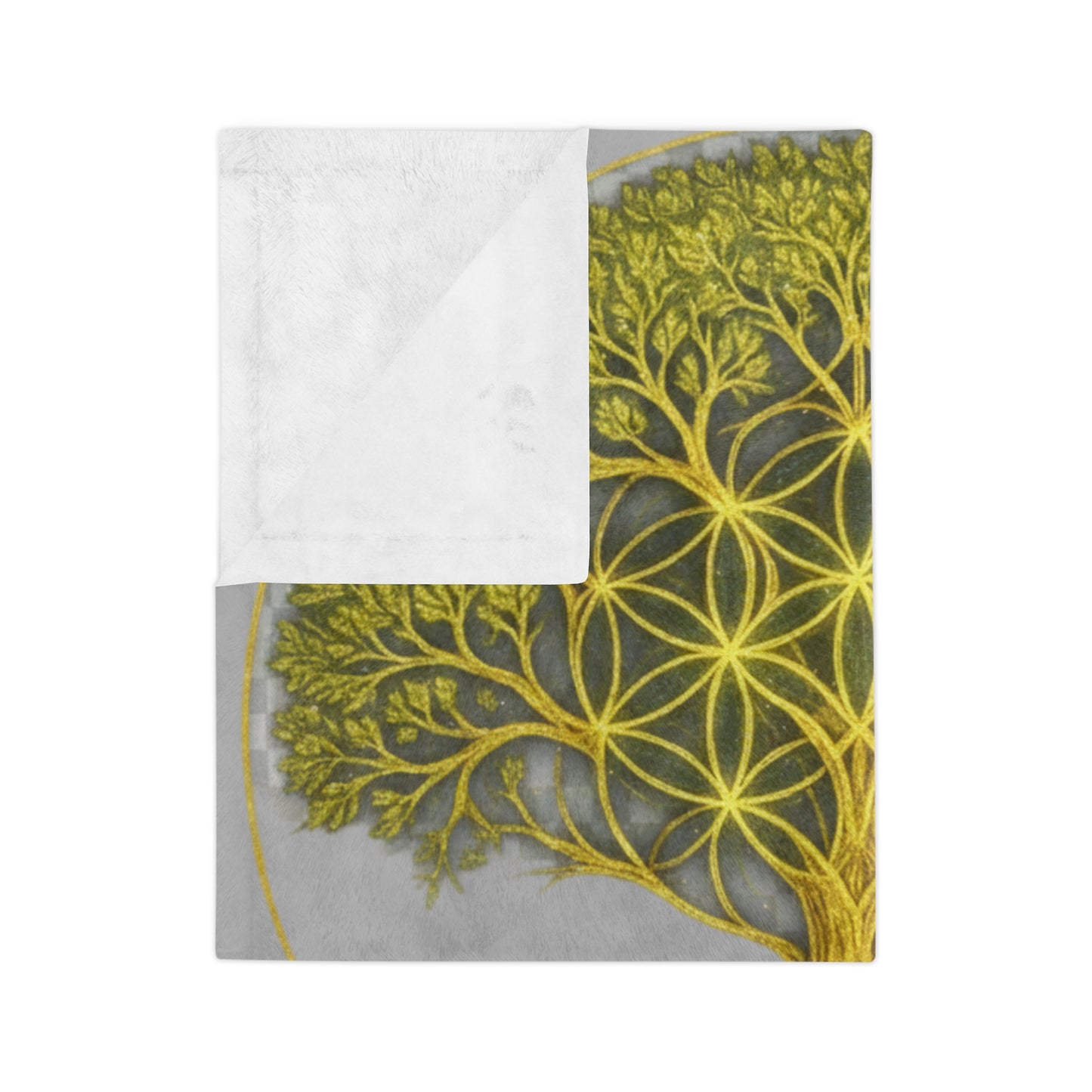 Sacred Geometry Tree of Life: Golden Flower of Life Canvas Print Blanket, Cozy Throw for Home Decor, Spiritual Wall Art