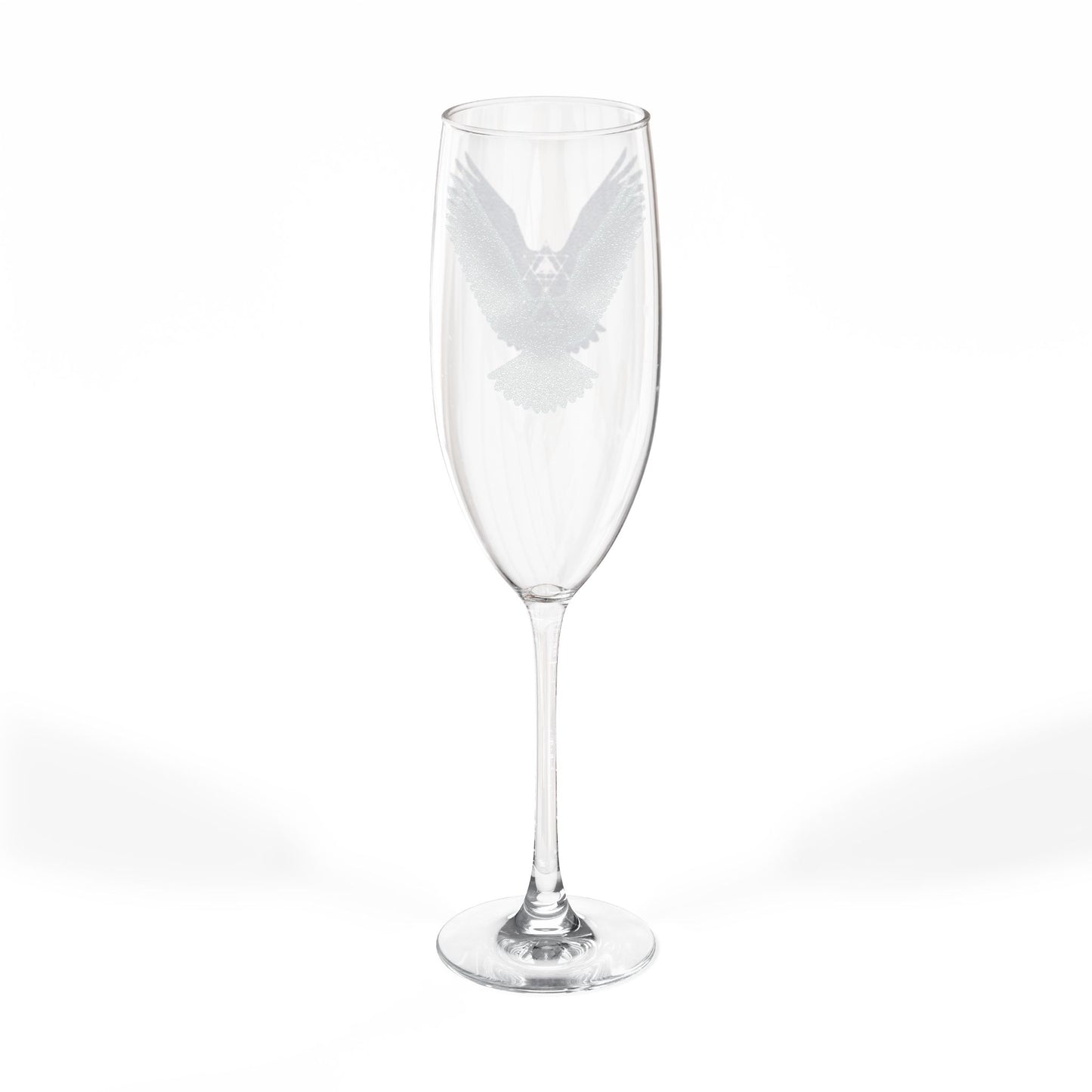 Soaring Eagle Champagne Glass | Engraved 8oz Flute, Conscious Living, Sacred Geometry, Native Art