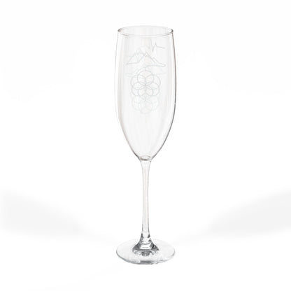 Earth's Heartbeat Champagne Glass | 8oz Engraved Flute, Conscious Living, Sacred Geometry, Native Art