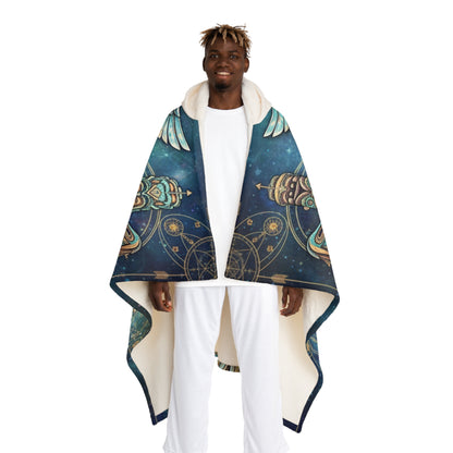 Celestial Totem Angel Hooded Sherpa Blanket | Sacred Geometry Flower of Life Wearable  | Intricate Native Art Fleece Cloak | Spiritual Gift