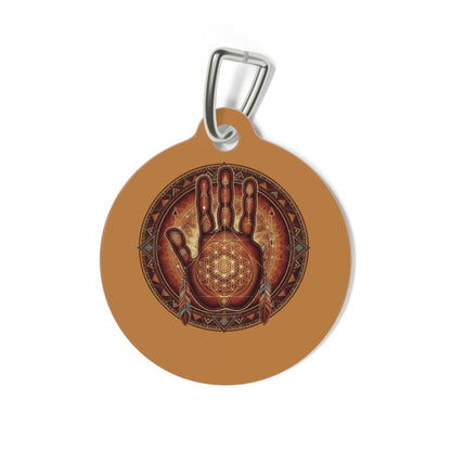 Bohemian Pet Tag with Hand Design Sacred Geometry, Pet ID Tag, Custom Dog Tag, Cat Tag, Spiritual Pet Accessory