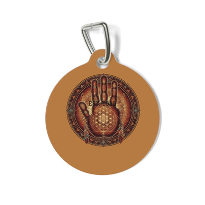 Bohemian Pet Tag with Hand Design Sacred Geometry, Pet ID Tag, Custom Dog Tag, Cat Tag, Spiritual Pet Accessory
