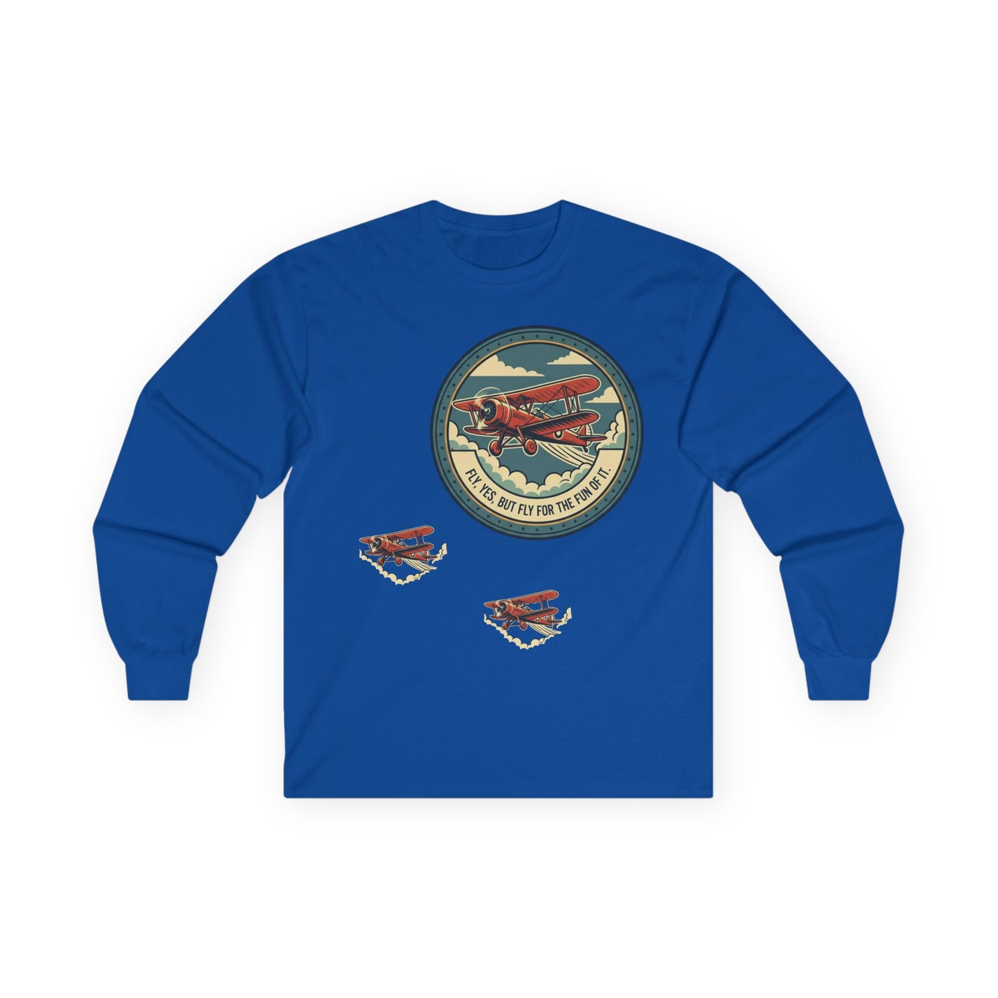 Amelia Earhart Portrait Long Sleeve Tee | Vintage Biplane Aviation Badge