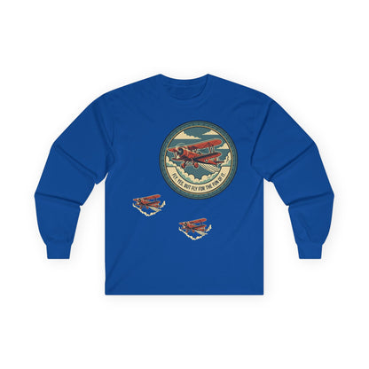 Amelia Earhart Portrait Long Sleeve Tee | Vintage Biplane Aviation Badge
