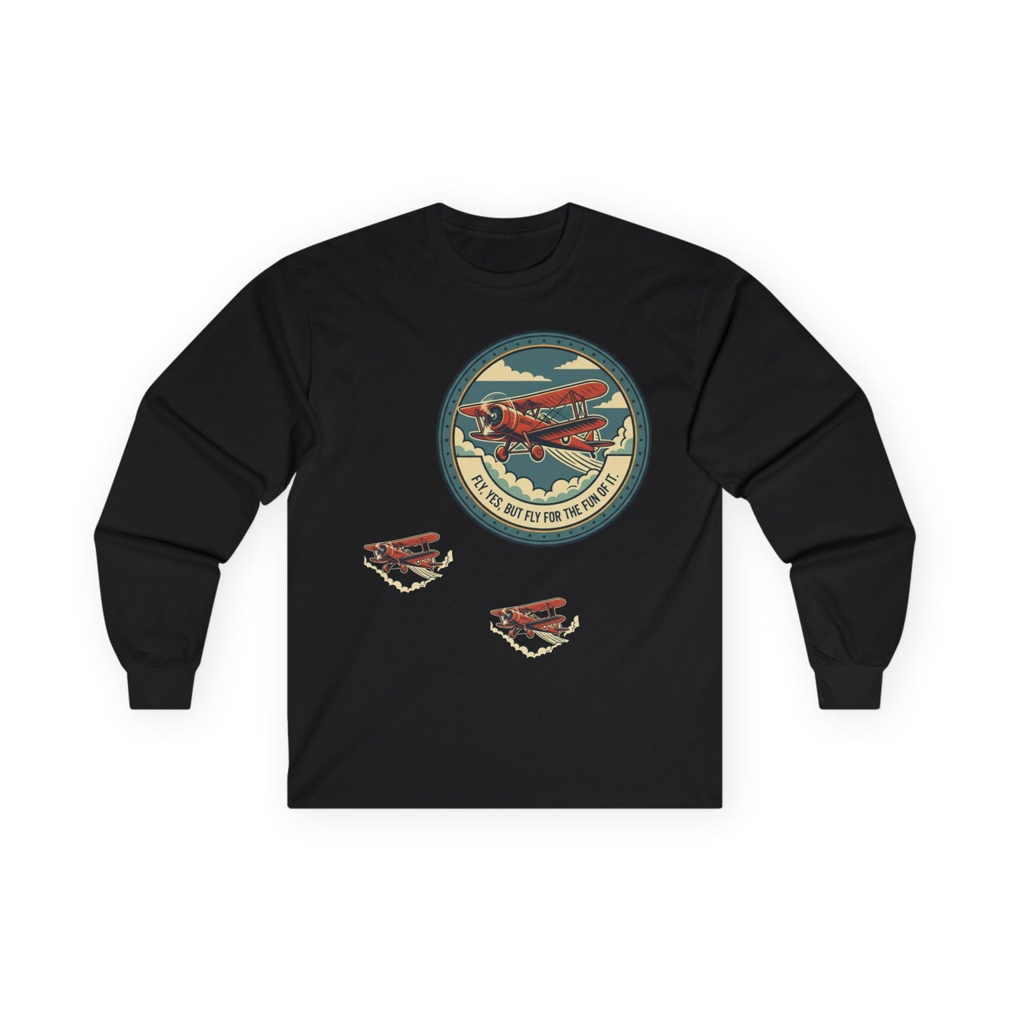 Amelia Earhart Portrait Long Sleeve Tee | Vintage Biplane Aviation Badge