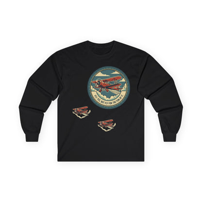 Amelia Earhart Portrait Long Sleeve Tee | Vintage Biplane Aviation Badge