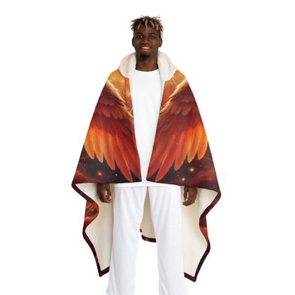 Fiery Archangel Hooded Sherpa Blanket | Red Gold Sacred Geometry Wearable | Solar Celestial Fleece Cloak | Divine Warrior Spiritual Gift