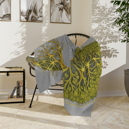 Sacred Geometry Tree of Life: Golden Flower of Life Canvas Print Blanket, Cozy Throw for Home Decor, Spiritual Wall Art