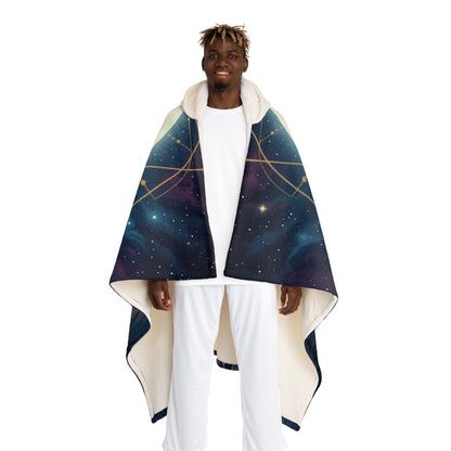 Moon Wolf Spirit Hooded Sherpa Blanket | Sacred Geometry Celestial Wearable Throw | Intricate Totem Fleece | Mystical Forest Nature Gift