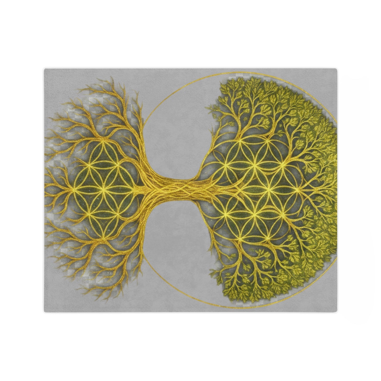 Sacred Geometry Tree of Life: Golden Flower of Life Canvas Print Blanket, Cozy Throw for Home Decor, Spiritual Wall Art