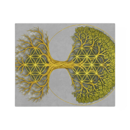 Sacred Geometry Tree of Life: Golden Flower of Life Canvas Print Blanket, Cozy Throw for Home Decor, Spiritual Wall Art