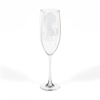Celestial Coyote Champagne Glass | 8oz Engraved Flute, Conscious Living, Sacred Geometry, Native Art