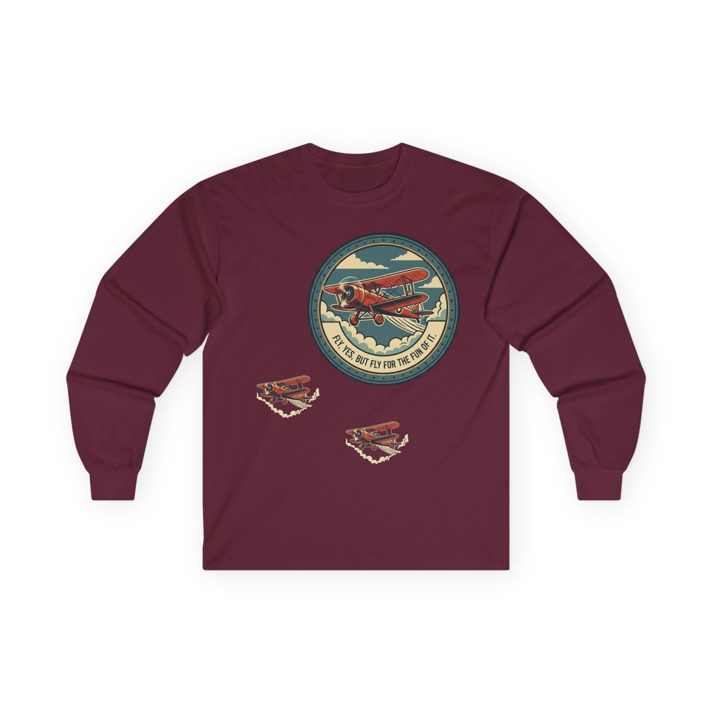 Amelia Earhart Portrait Long Sleeve Tee | Vintage Biplane Aviation Badge