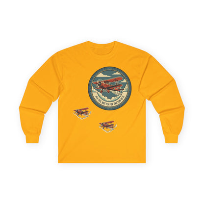 Amelia Earhart Portrait Long Sleeve Tee | Vintage Biplane Aviation Badge
