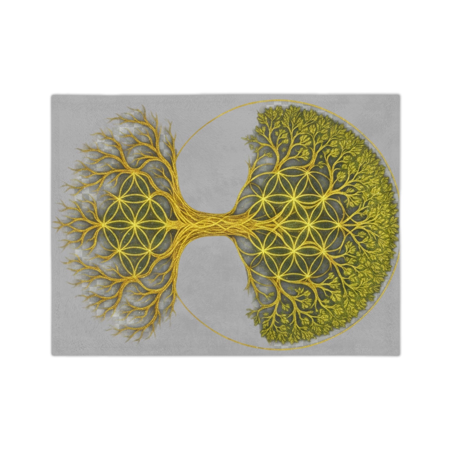 Sacred Geometry Tree of Life: Golden Flower of Life Canvas Print Blanket, Cozy Throw for Home Decor, Spiritual Wall Art