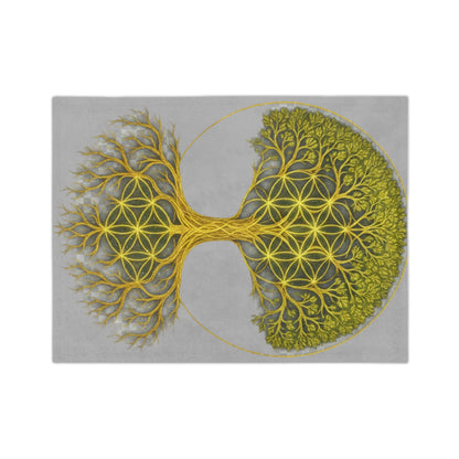 Sacred Geometry Tree of Life: Golden Flower of Life Canvas Print Blanket, Cozy Throw for Home Decor, Spiritual Wall Art