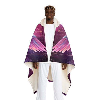 Pink Cosmic Angel Hooded Sherpa Blanket | Sacred Geometry Flower of Life Throw | Realistic Celestial Goddess Fleece Cloak | Spiritual Gift