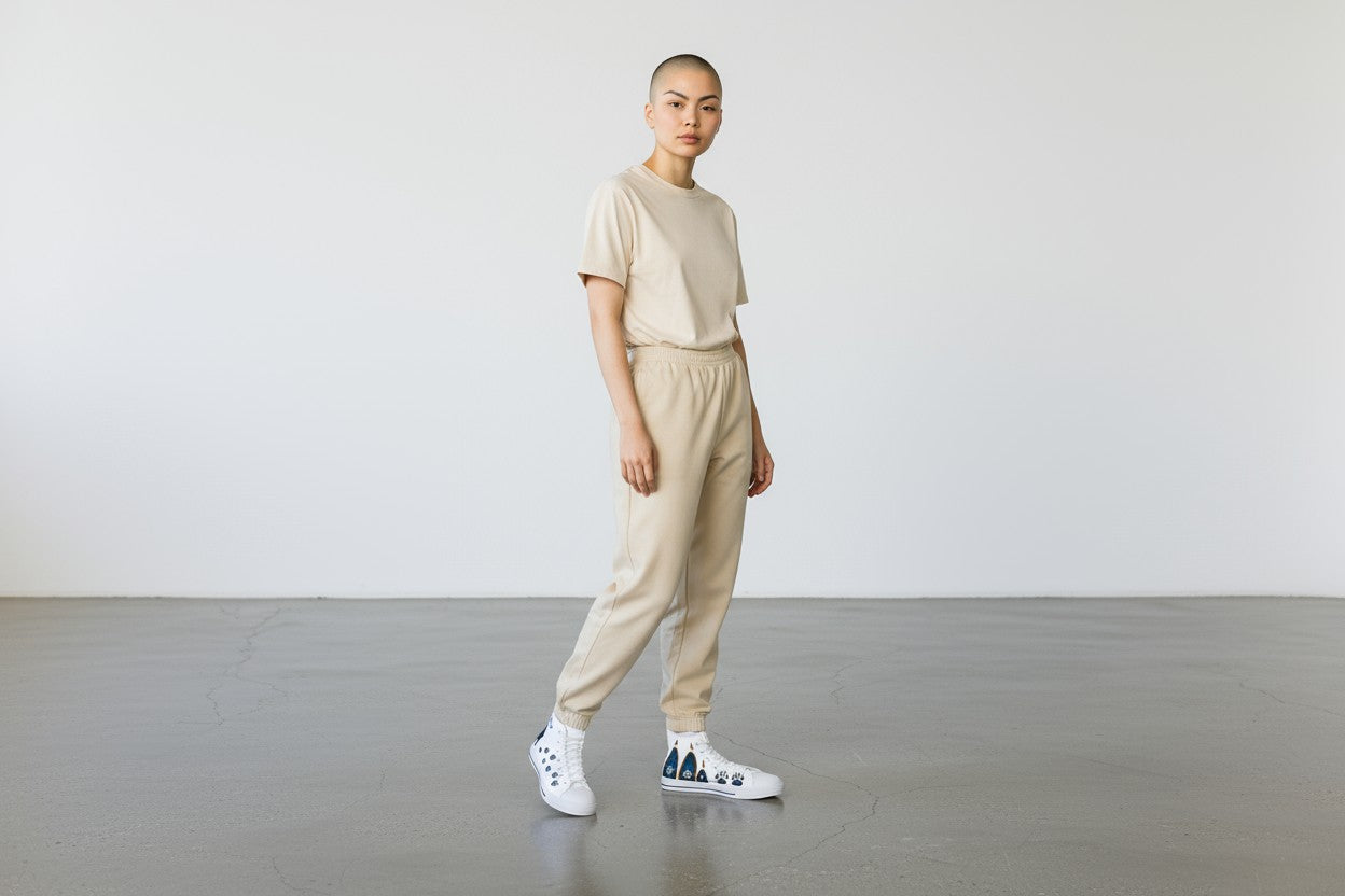 Mountain Spirit Paw Print High-Top Sneakers, Wolf Journey Tribal Art Shoes,  Men's/Women's Stained Glass Geometric Footwear,  Nature & Adventure Gift