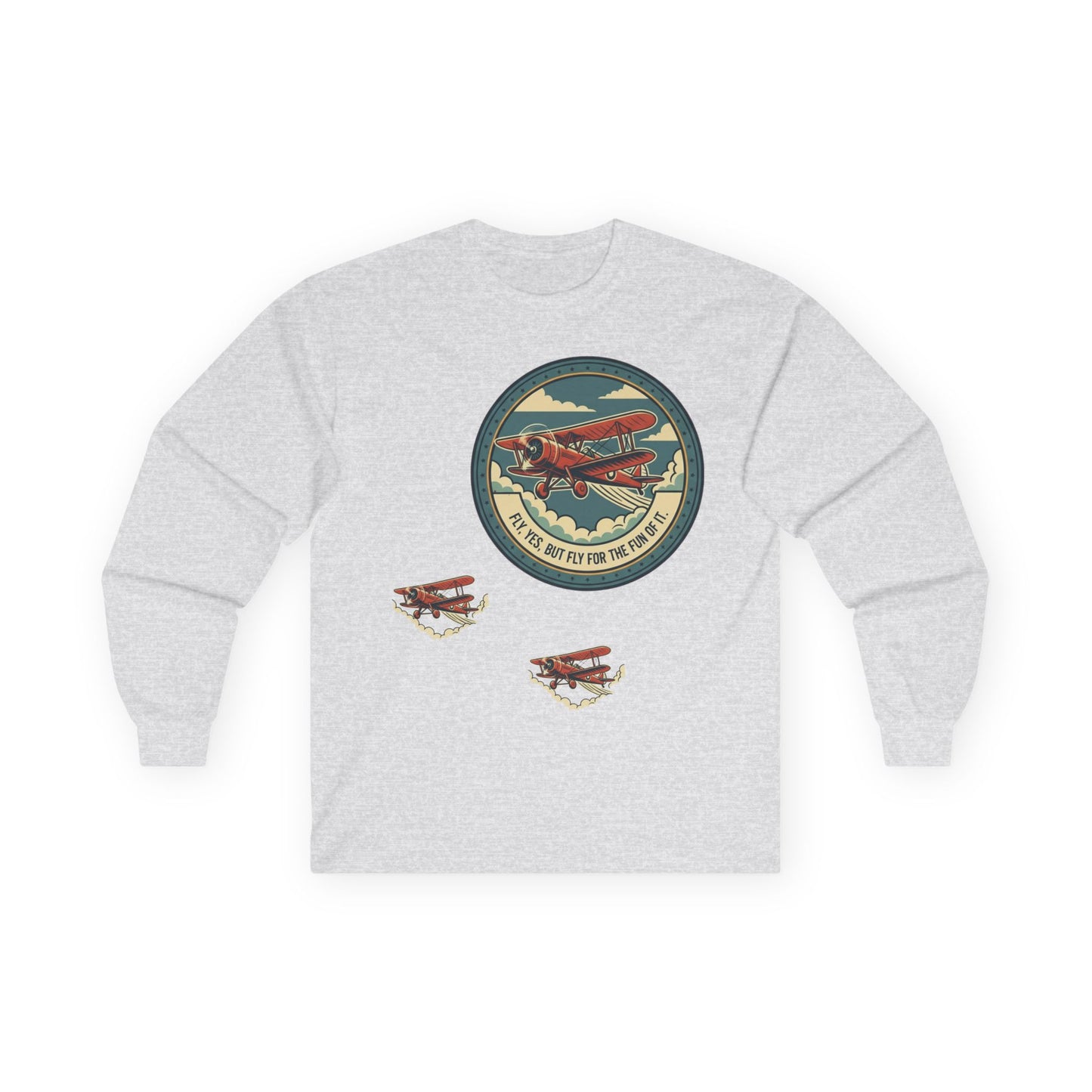 Amelia Earhart Portrait Long Sleeve Tee | Vintage Biplane Aviation Badge