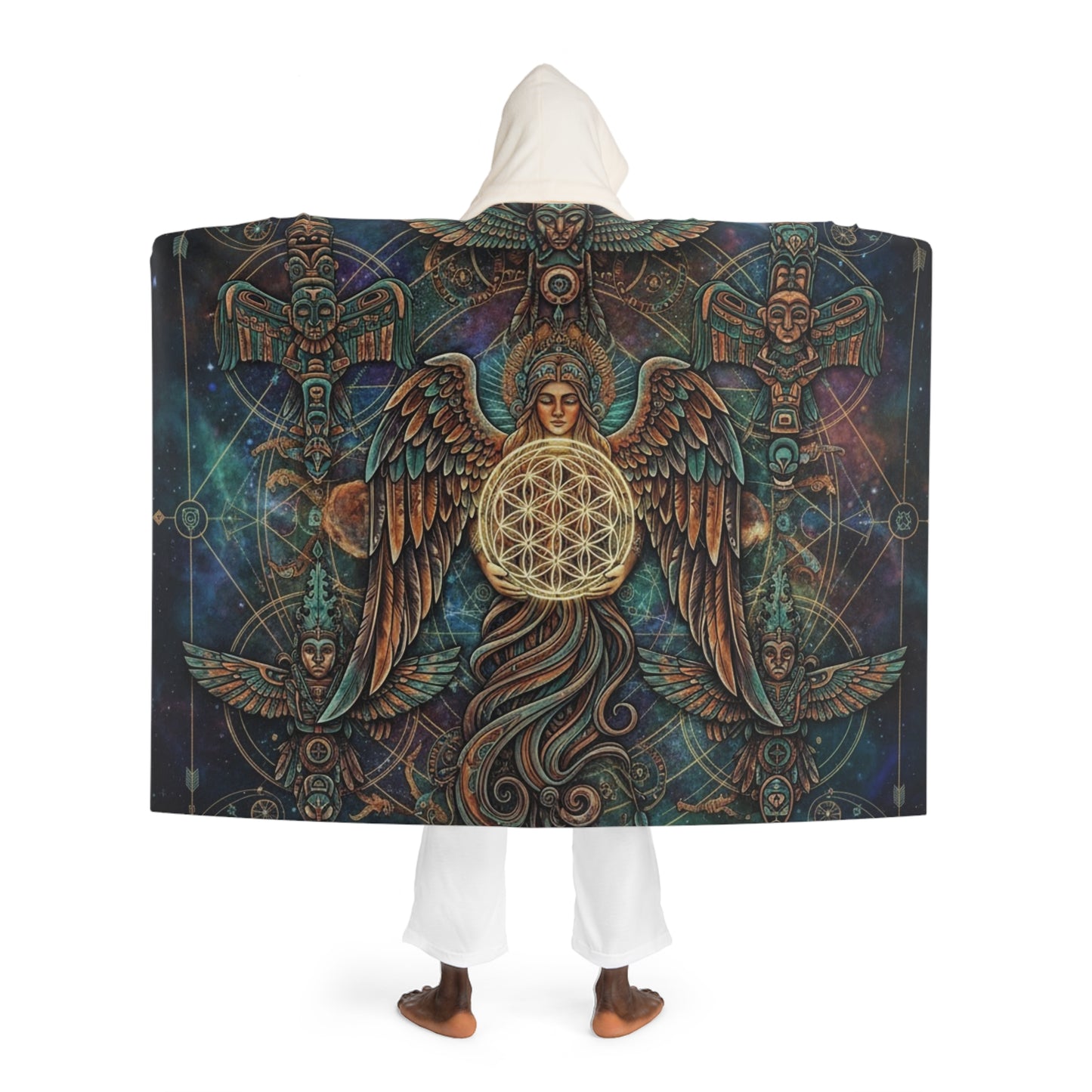 Intricate Angel Sacred Geometry Hooded Sherpa Blanket | Celestial  Cozy Fleece Throw | Spiritual Totem Cloak | Mystical Boho Decor Gift