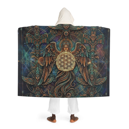 Intricate Angel Sacred Geometry Hooded Sherpa Blanket | Celestial  Cozy Fleece Throw | Spiritual Totem Cloak | Mystical Boho Decor Gift