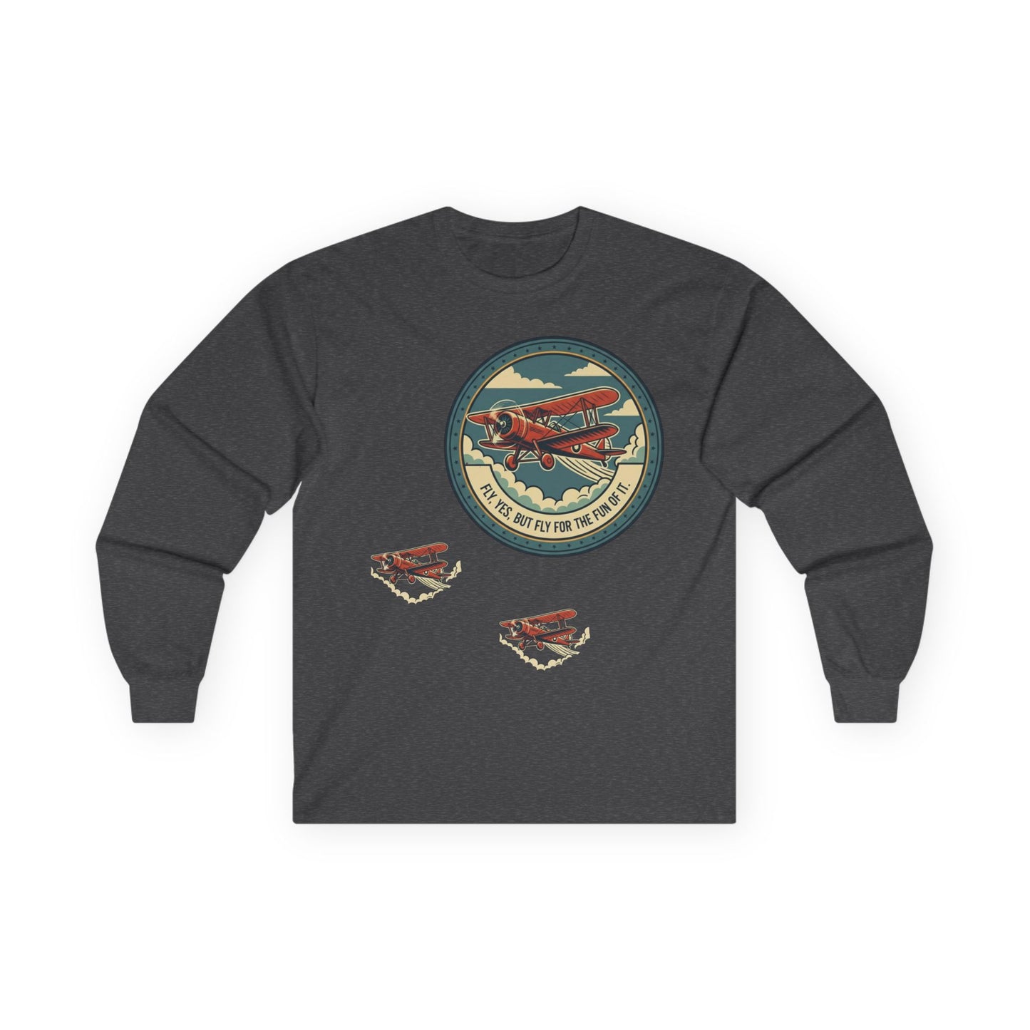 Amelia Earhart Portrait Long Sleeve Tee | Vintage Biplane Aviation Badge