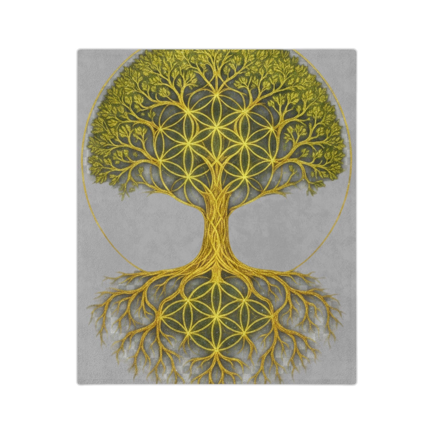 Sacred Geometry Tree of Life: Golden Flower of Life Canvas Print Blanket, Cozy Throw for Home Decor, Spiritual Wall Art