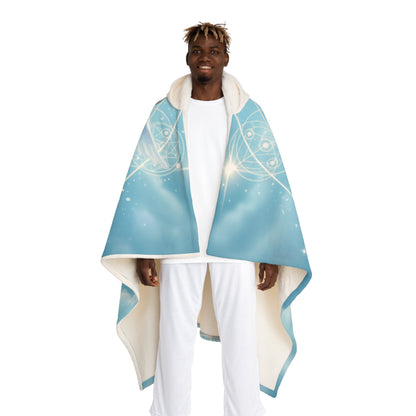 Heavenly Cherubs Hooded Sherpa Blanket | Light Blue Sacred Geometry Wearable Throw | Angelic Cupid Fleece Cloak | Angel Cherub Halo Gift