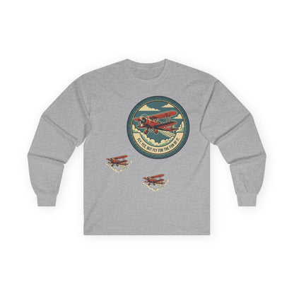 Amelia Earhart Portrait Long Sleeve Tee | Vintage Biplane Aviation Badge