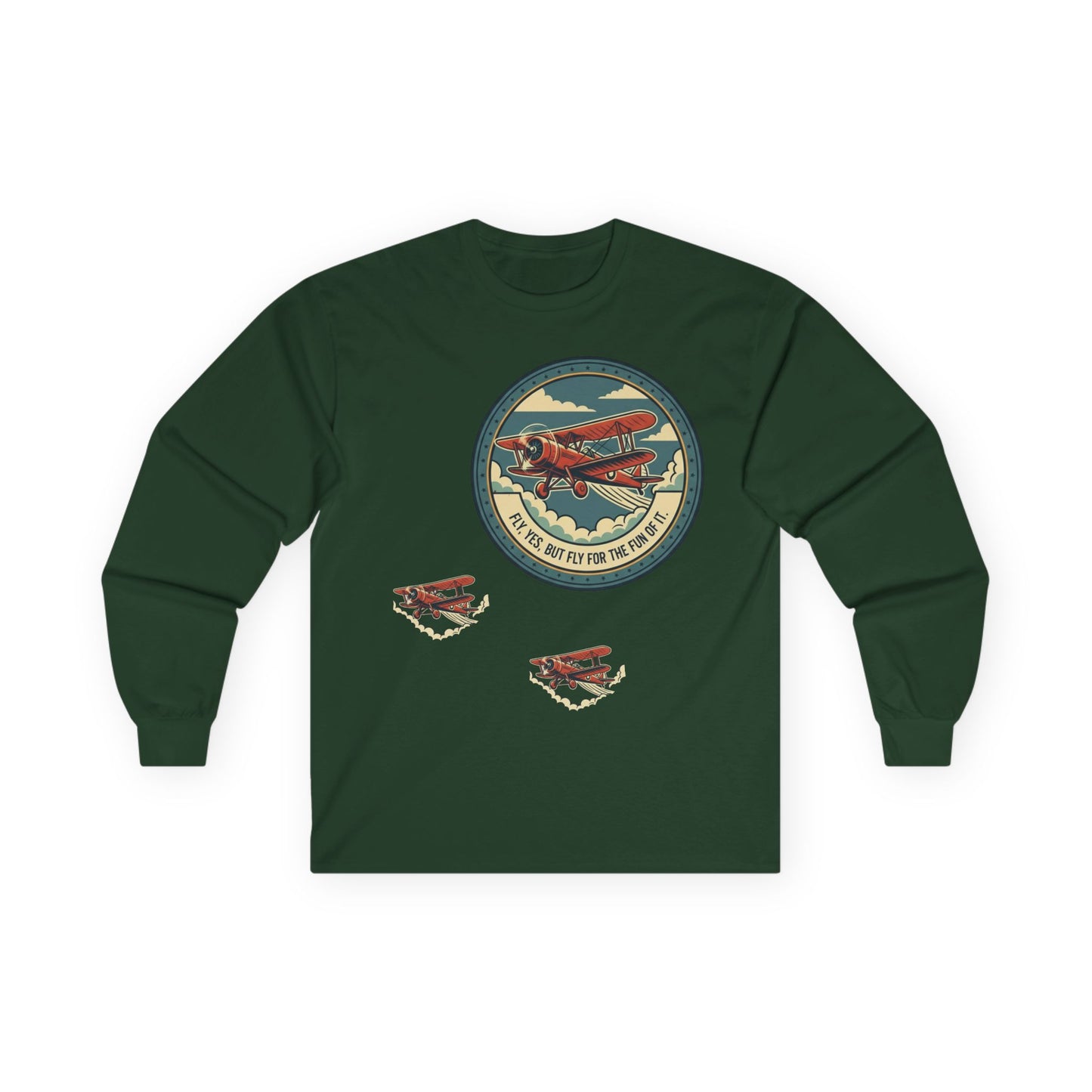 Amelia Earhart Portrait Long Sleeve Tee | Vintage Biplane Aviation Badge