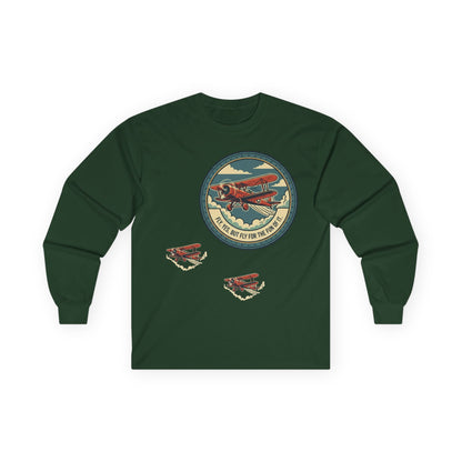 Amelia Earhart Portrait Long Sleeve Tee | Vintage Biplane Aviation Badge