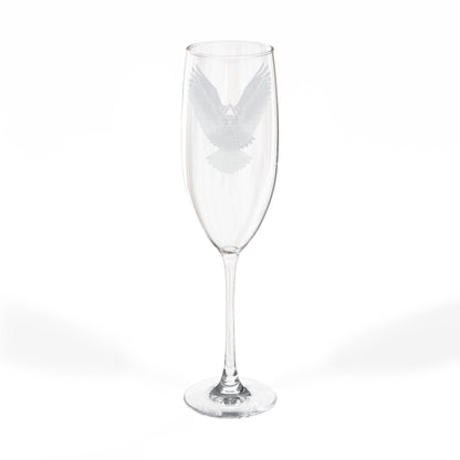 Soaring Eagle Champagne Glass | Engraved 8oz Flute, Conscious Living, Sacred Geometry, Native Art