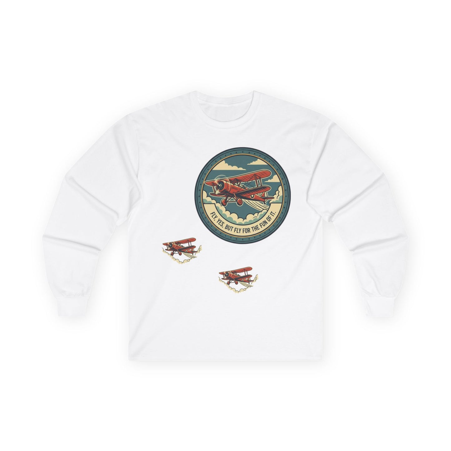 Amelia Earhart Portrait Long Sleeve Tee | Vintage Biplane Aviation Badge