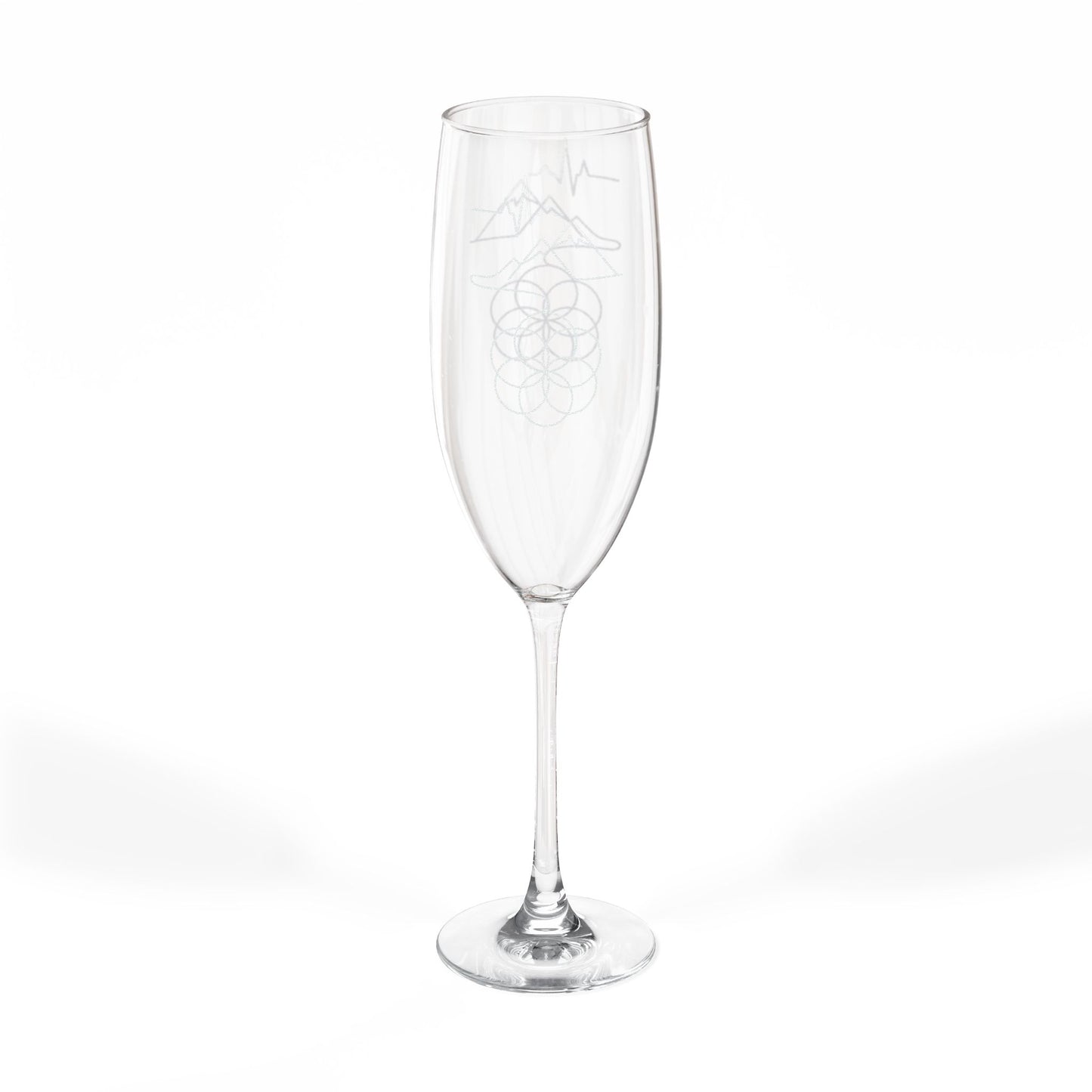 Earth's Heartbeat Champagne Glass | 8oz Engraved Flute, Conscious Living, Sacred Geometry, Native Art