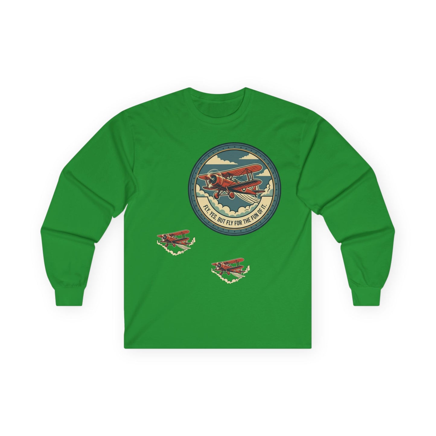 Amelia Earhart Portrait Long Sleeve Tee | Vintage Biplane Aviation Badge