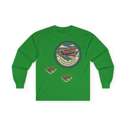 Amelia Earhart Portrait Long Sleeve Tee | Vintage Biplane Aviation Badge