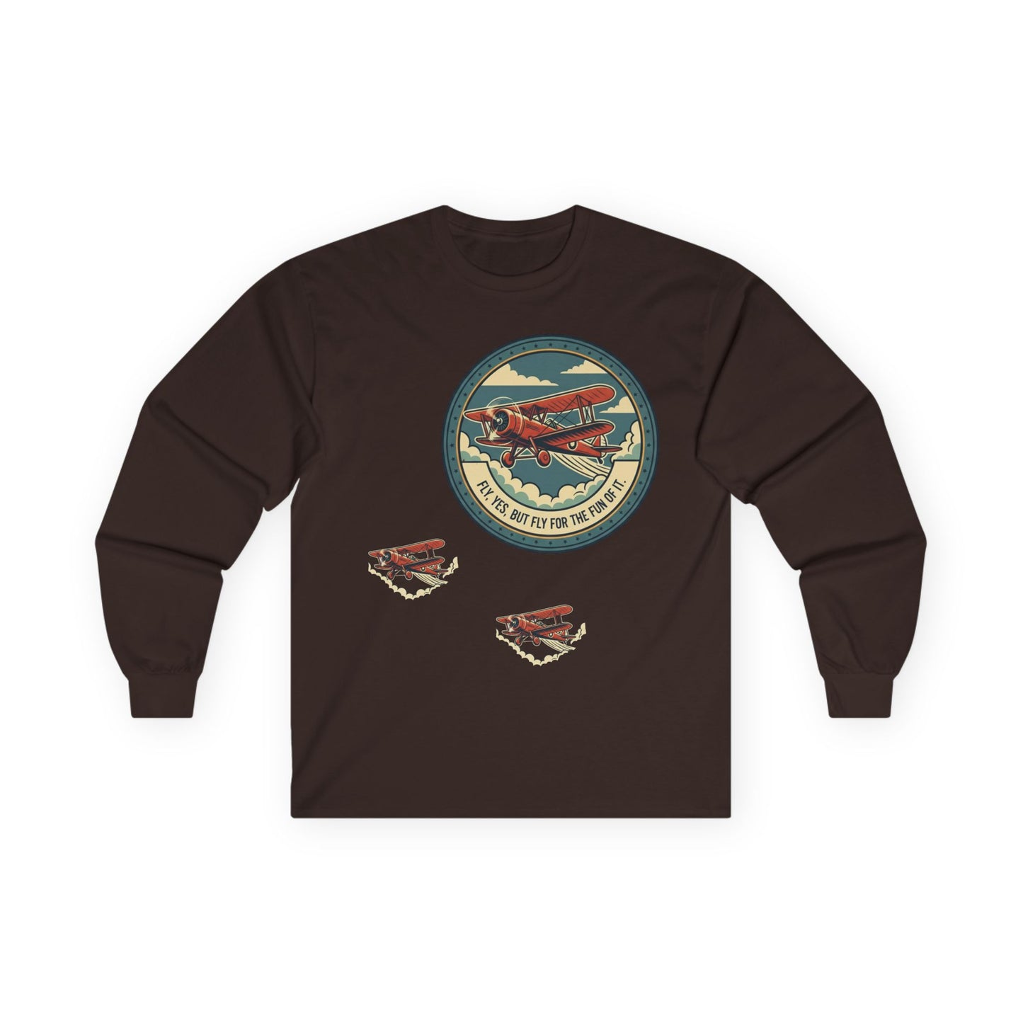 Amelia Earhart Portrait Long Sleeve Tee | Vintage Biplane Aviation Badge
