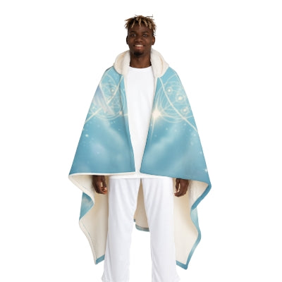 Heavenly Cherubs Hooded Sherpa Blanket | Light Blue Sacred Geometry Wearable Throw | Angelic Cupid Fleece Cloak | Angel Cherub Halo Gift