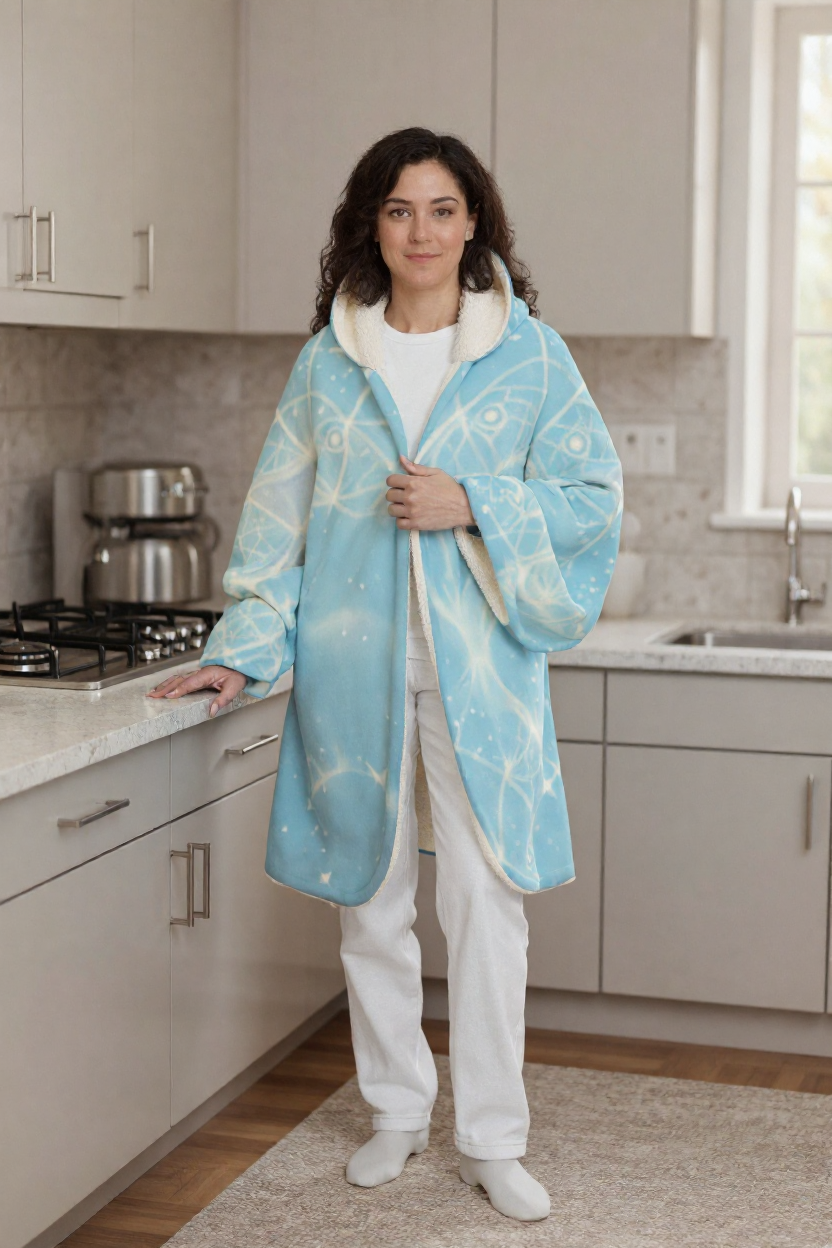 Heavenly Cherubs Hooded Sherpa Blanket | Light Blue Sacred Geometry Wearable Throw | Angelic Cupid Fleece Cloak | Angel Cherub Halo Gift